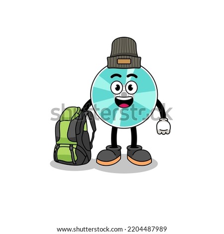 Illustration of optical disc mascot as a hiker , character design