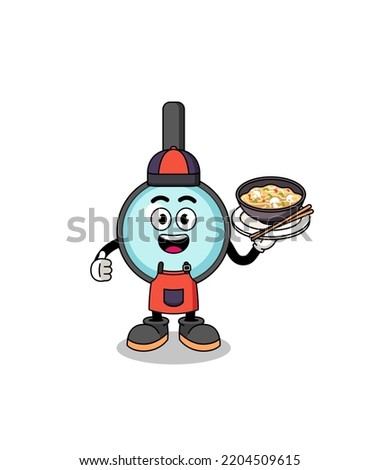 Illustration of magnifying glass as an asian chef , character design
