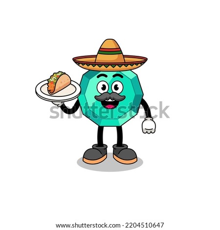 Character cartoon of emerald gemstone as a mexican chef , character design