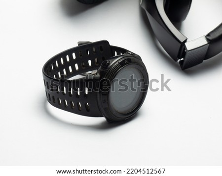 men's black watch with digital dial on white background