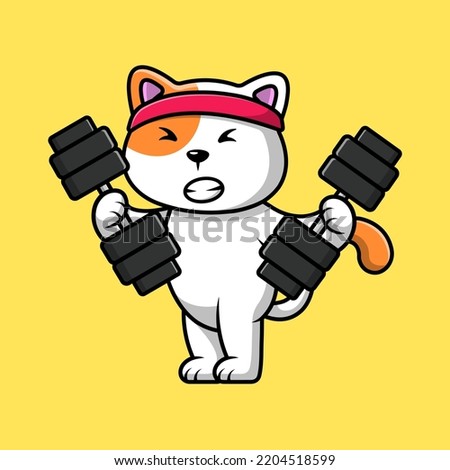 Cute Cat Lifting Barbell Cartoon Vector Icon Illustration. Flat Cartoon Concept.
