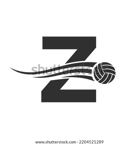 Letter Z Volleyball Logo Design For Volley Ball Club Symbol Vector Template. Volleyball Sign Template