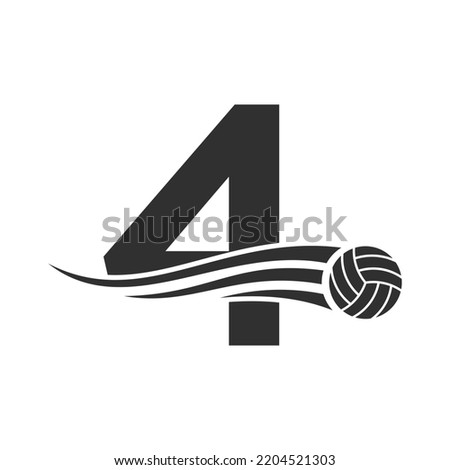 Letter 4 Volleyball Logo Design For Volley Ball Club Symbol Vector Template. Volleyball Sign Template