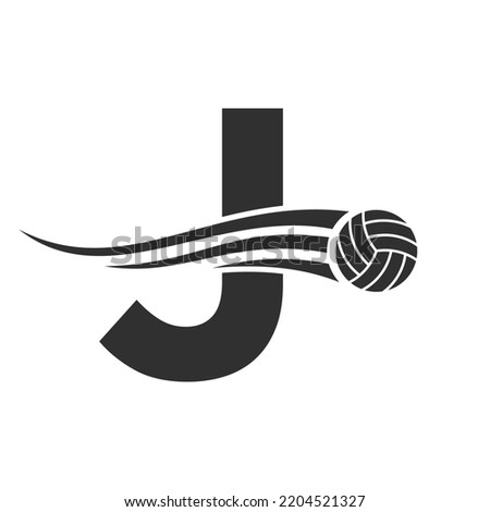 Letter J Volleyball Logo Design For Volley Ball Club Symbol Vector Template. Volleyball Sign Template
