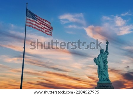 Liberty Statue New york city usa at sunset