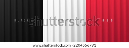 Set of 3D vertical pattern with light and shadow. Abstract modern black, white, dark red gradient background with texture paper cut style. Use for banner web, presentation, poster, cover brochure. Royalty-Free Stock Photo #2204556791
