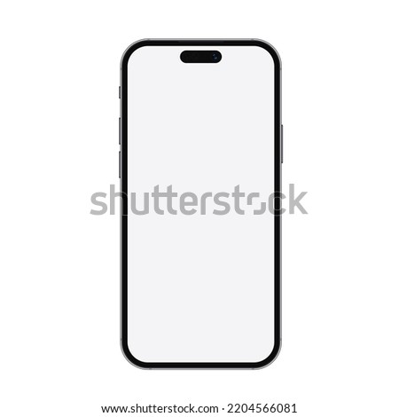 Realistic phone mockup for any project vector illustration. New trendy version of black thin frame display smartphone with blank white screen.