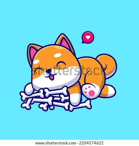 Cute Shiba Inu Dog Hug Bone Cartoon Vector Icon Illustration. Animal Food Icon Concept Isolated Premium Vector. Flat Cartoon Style