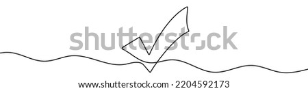 Continuous line drawing of check mark. Tick one line icon. One line drawing background. Vector illustration. Check mark black icon