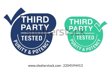 Third-party tested for purity and potency - labeling for safe products in flat style Royalty-Free Stock Photo #2204594413