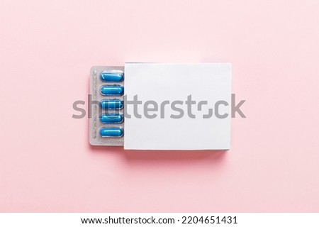 Blank White Product Package Box Mock-up. Open blank medicine drug box with blister top view. Royalty-Free Stock Photo #2204651431