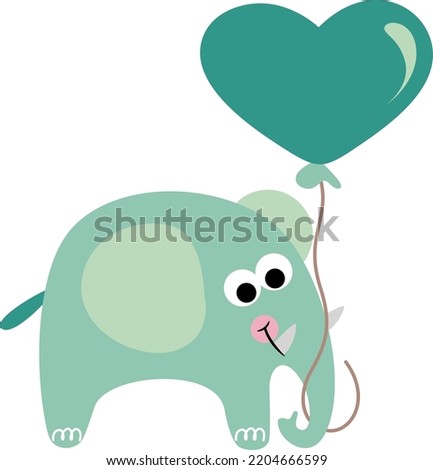 Funny elephant holding a heart shaped balloon
