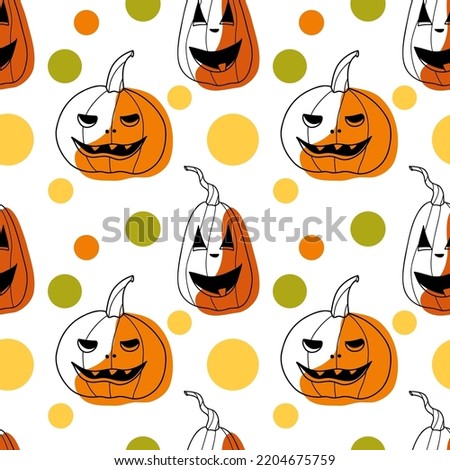 seamless pattern contur and spot drawings, halloween pumkin vector illustration
