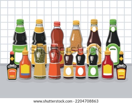 Condiment bottle and sauce bottle set on Seamless graph line with white background vector illustration Royalty-Free Stock Photo #2204708863