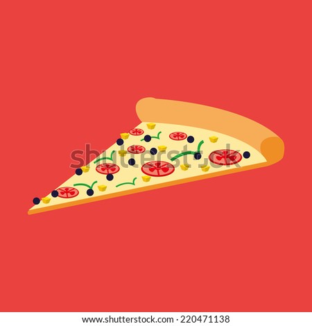 an isolated piece of pizza on a red background