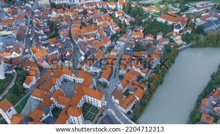 Fussen city drone view - HD pictures - Germany, Bavaria, Drone view of the riverside town - Europe attractions 