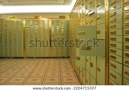 Vintage Vault, with open numbered storage lockers Royalty-Free Stock Photo #2204715597