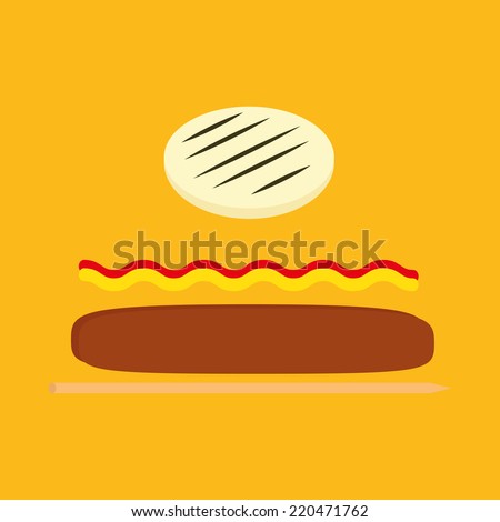 an isolated wooden stick with some ingredients on a yellow background