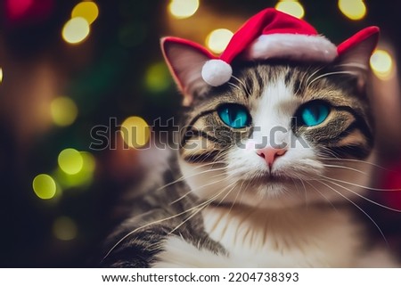 3D rendering close up kitten wearing a Santa Claus hat 