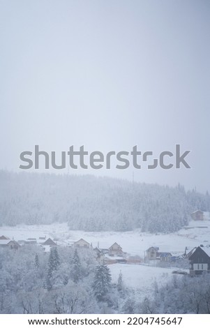Winter Ukrainian Karpaty white snow covered mountains scenery.
