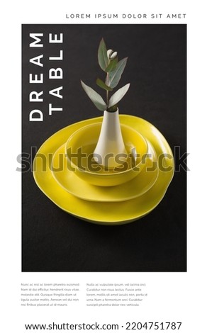 Composition of dream table text over plant and bowls. Poster maker concept digitally generated image.
