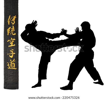 Karate athletes on a white background.Character karate.silhouette.Black belt in karate