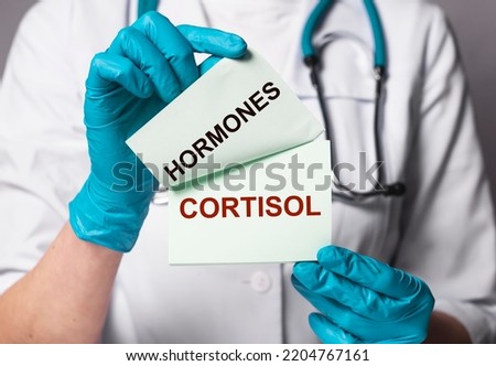 Cortisol hormone, word through magnifying glass. photo
