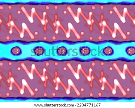A hand drawing pattern made of glowing pink with turquoise on a old pink background