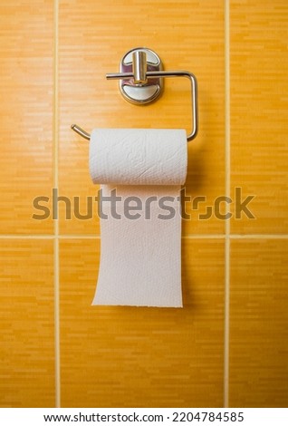 Toilet paper on glazed tile. Empty space for text