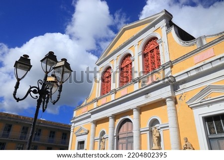 Pointe a Pitre, biggest city of Guadeloupe. Catholic Church of St. Peter and St. Paul, locally known as Cathedral. Royalty-Free Stock Photo #2204802395