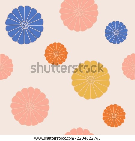Vintage geometric shape floral seamless pattern. Pastel round flowers.