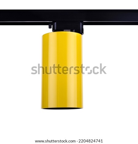 Track lighting isolated on a white background, light in Yellow, LED luminaire.
