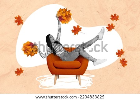 Creative 3d pop collage artwork postcard graphics sketch of attractive funny lady enjoy november isolated on painting background
