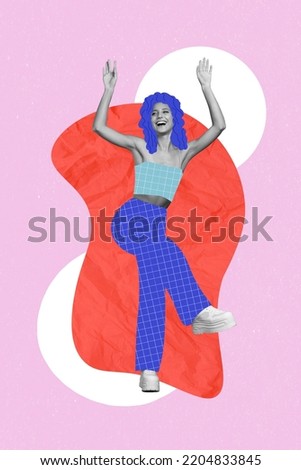 Exclusive minimal magazine sketch collage of funky funny young girl student comics style painting clothes hair dancing have fun party disco Royalty-Free Stock Photo #2204833845