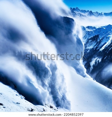 Snow avalanche in mountain. Powerful Avalanche Royalty-Free Stock Photo #2204852397