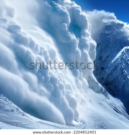 Snow avalanche in mountain. Powerful Avalanche Royalty-Free Stock Photo #2204852401