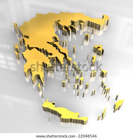 3d golden map of greece
