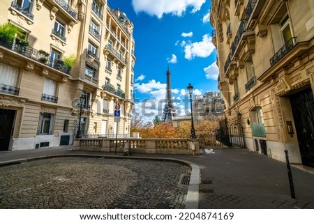 Scenic view of Paris architecture in autumn season with Eiffel Tower in the background