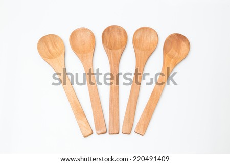 Group of wooden spoon on white background