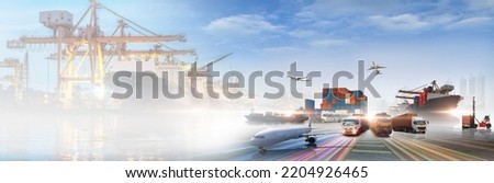Global business of Container Cargo freight train for Business logistics concept, Air cargo trucking, Rail transportation and maritime shipping, Online goods orders worldwide Royalty-Free Stock Photo #2204926465