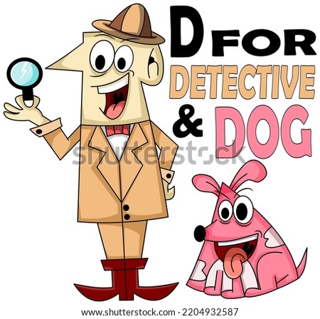 D For Detective and Dog cartoon. vector clip art illustration of iconic cartoon. isolated on white background.