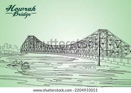 Howrah bridge - The historic cantilever bridge on the river Hooghly with a twilight sky. illustration of the British-era Howrah Bridge across Hooghly River. Heritage colonial architecture and famous h Royalty-Free Stock Photo #2204933051