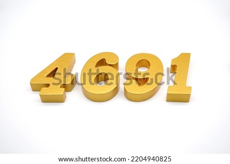 Number 4691 is made of gold-painted teak, 1 centimeter thick, placed on a white background to visualize it in 3D.                                 