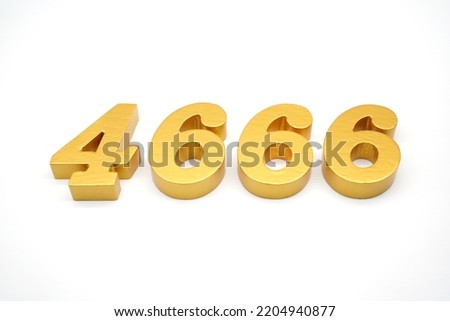  Number 4666 is made of gold-painted teak, 1 centimeter thick, placed on a white background to visualize it in 3D.                                