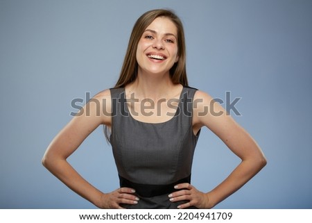 Smiling business woman  in office dress isolated portrait.