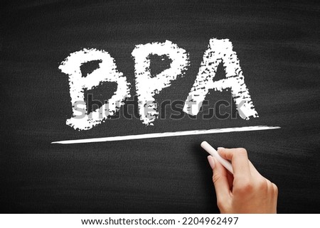 BPA Business Process Analysis - methodology to understand the health of different operations within a business to improve process efficiency, acronym text on blackboard