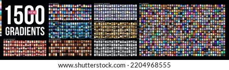 Vector mega set of gradients. Big collection colorful metallic gradient illustration. Gold, silver, sky, sea, coffee, coral, holographic, azure, bronze and ui gradients collection. Royalty-Free Stock Photo #2204968555