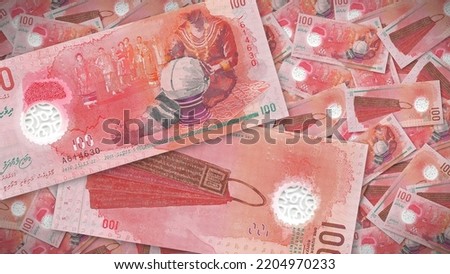 Background of 100 Rufiyaa banknote,Group of money stack of 100 Maldivian rufiyaa banknote a lot of the background texture, top view