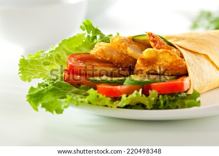 Chicken Burrito with Vegetables and Salad Leaf