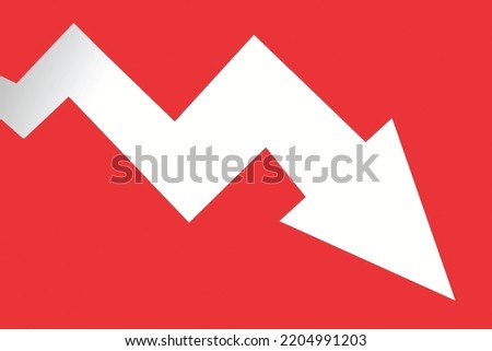 Decline arrow isolated on red background, 3d rendering